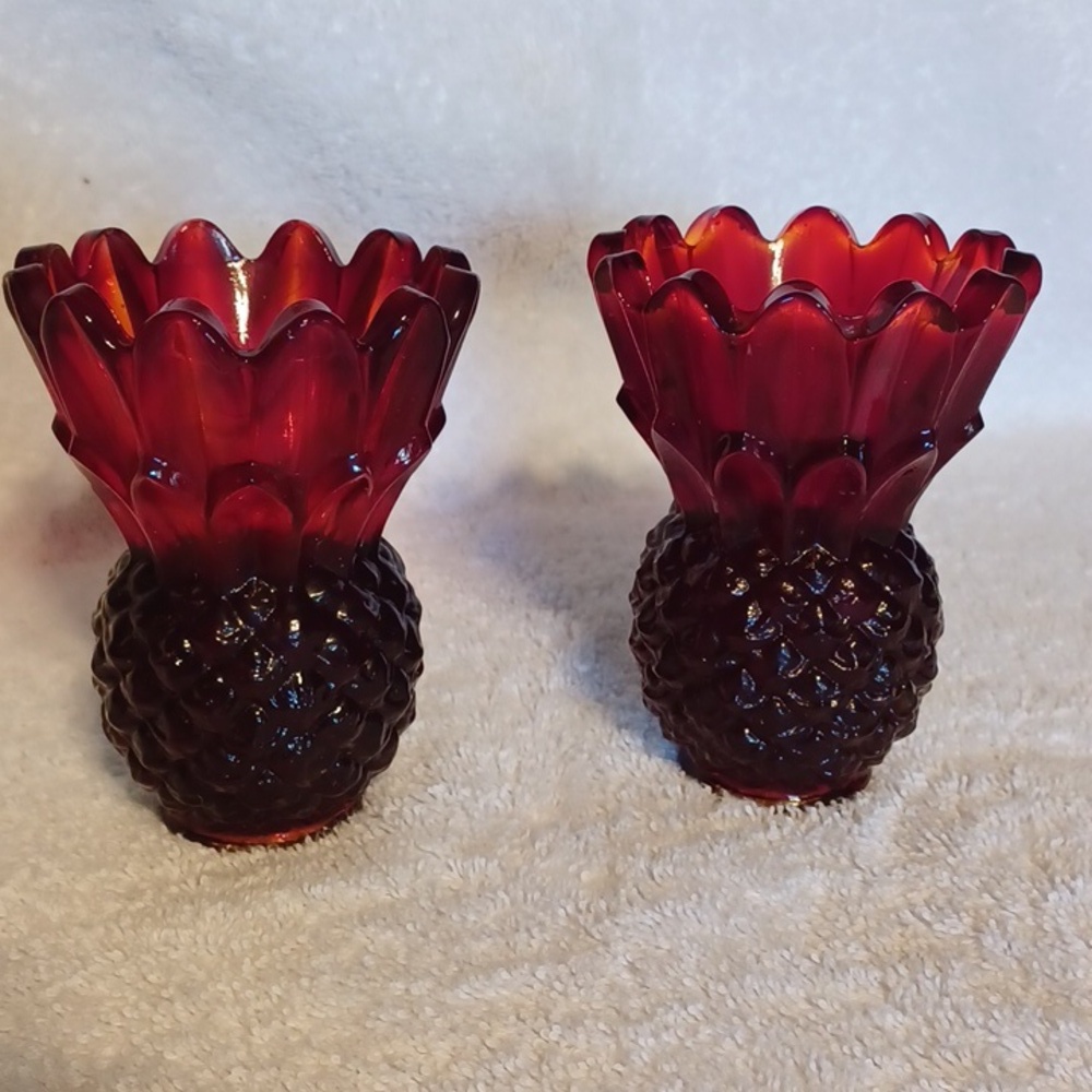 Red glass candle holders set of 2 carnival glass vintage candle holders